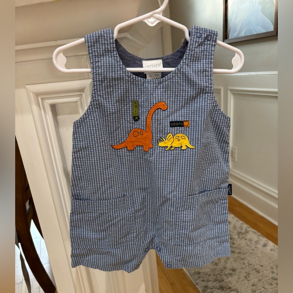 Carter's Blue Striped Dinosaur Romper